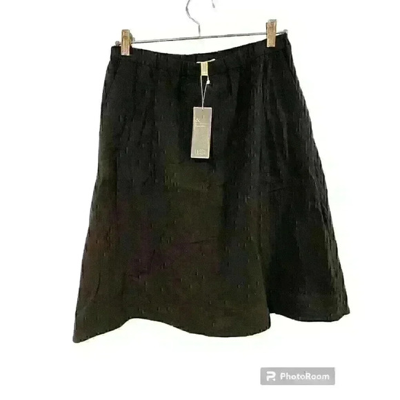 Eileen Fisher Skirt Womens XS Black Elastic Waist Organic Cotton Midi Defect - Picture 1 of 6